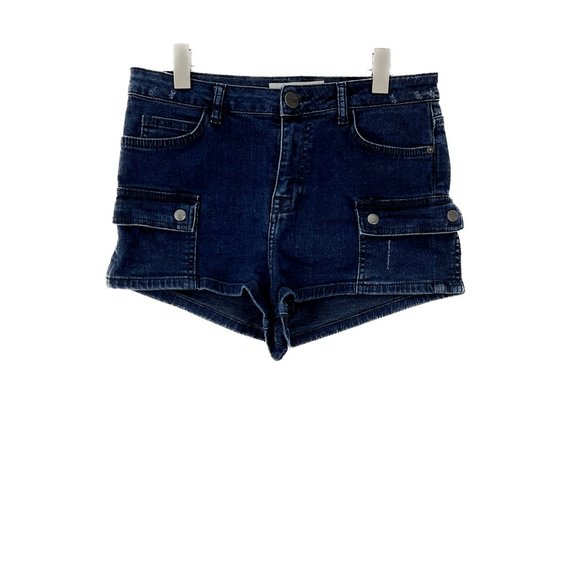 TOPSHOP MOTO Navy Blue Denim Cargo Short Size 30 - Picture 1 of 5